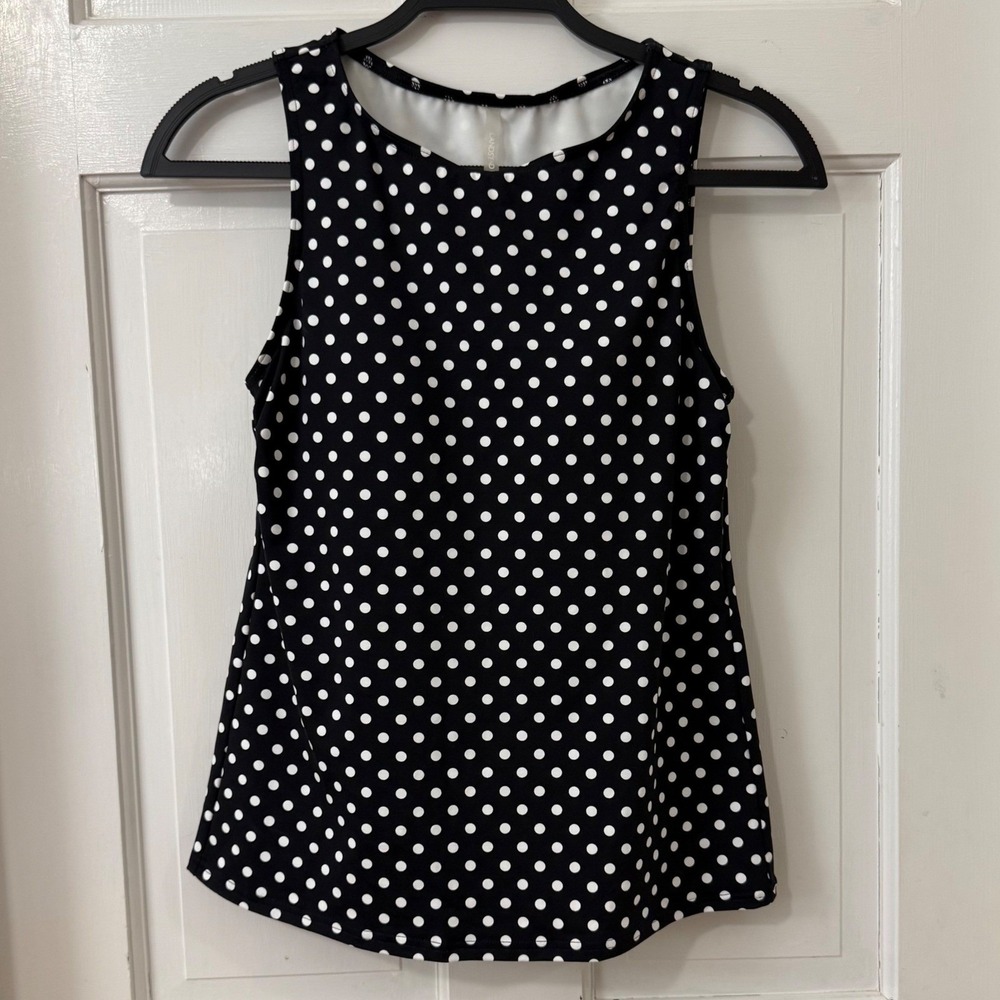 Lands End High Neck Polka Dot Tankini Top Sz 6 Retro Classic Modest Built in Bra
